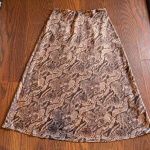 Express Women's Brown Snakeskin Pull On Midi Skirt XS 90s Easy Simple Animal Pri